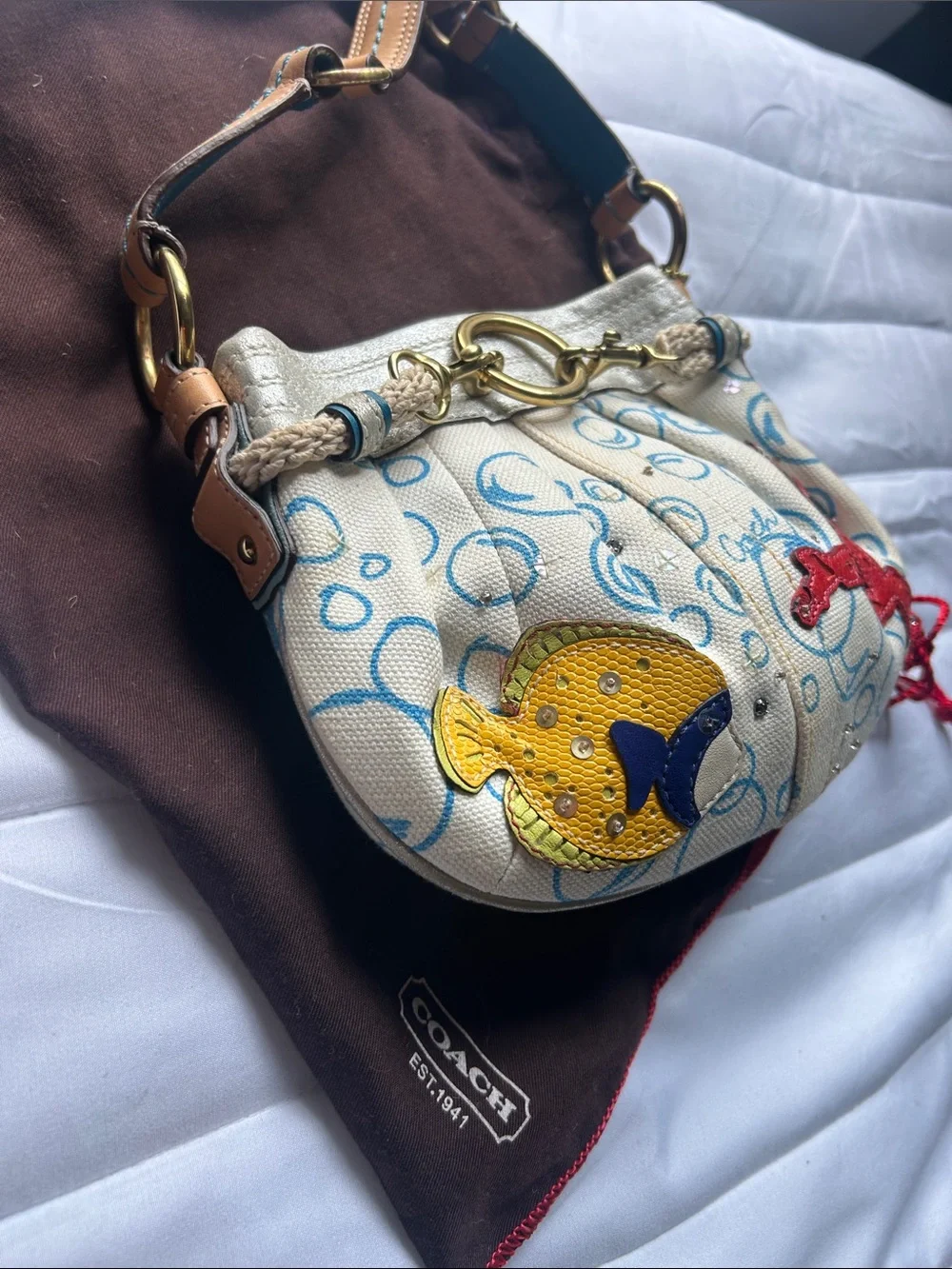 Coach Hamptons Collection Shoulder Bag with horsebit & fish and coral appliqués - Picture 4 of 4